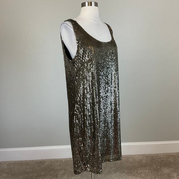 Ralph Lauren Sequined Sparkly Mini Shift Cocktail Dress Size 14 Bronzed Green - Picture 3 of 13